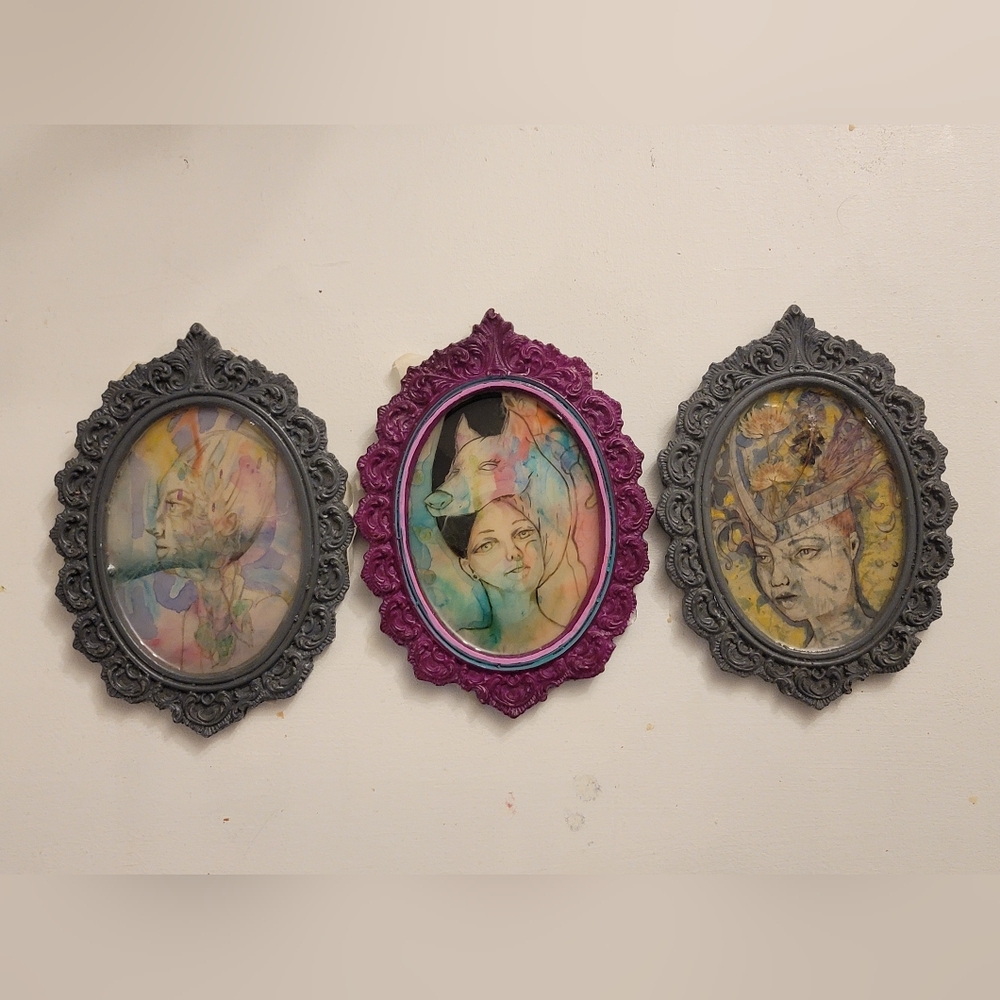 Set of Three Framed Watercolor Resin Art Pieces done By Me.